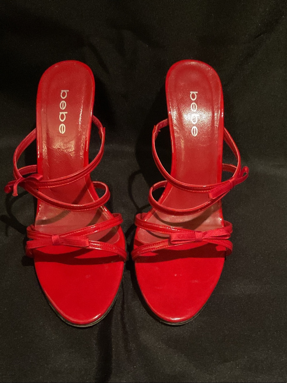 bebe Red Multi-Strap Heeled Sandals